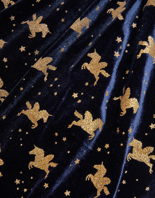 Unicorn Glitter Velvet Dress , Blue (NAVY), large