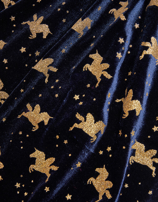 Unicorn Glitter Velvet Dress, Blue (NAVY), large