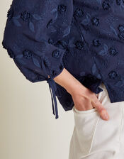 Ivy Floral Embroidered Blouse, Blue (NAVY), large