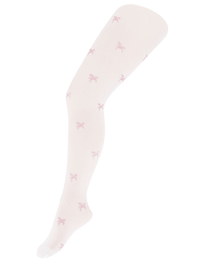 Girl Unicorn Glitter Tights, White (WHITE), large