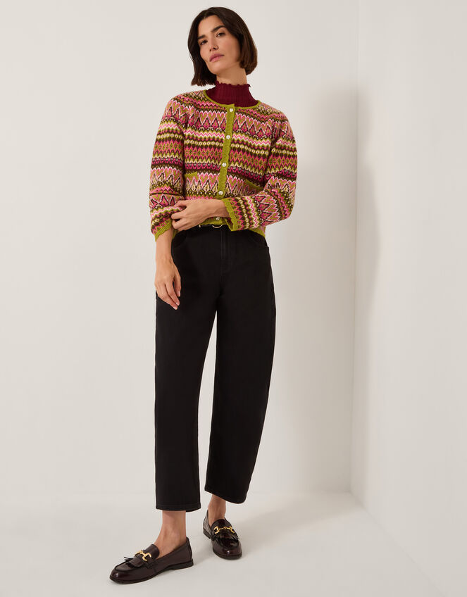 Fiona Fair Isle Cardigan, Pink (PINK), large