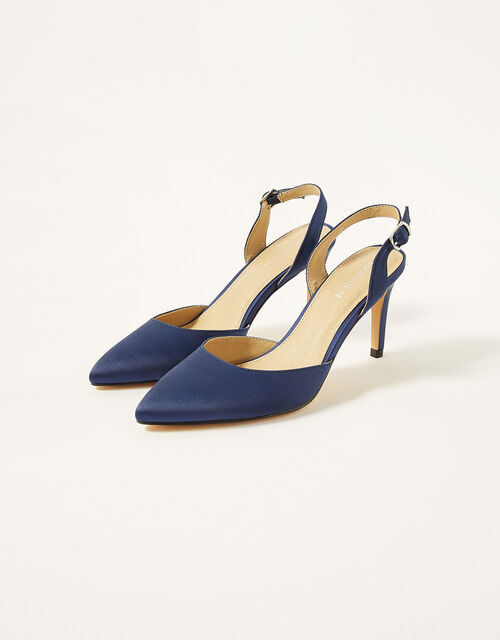 Sonya Slingback Satin Heels , Blue (NAVY), large