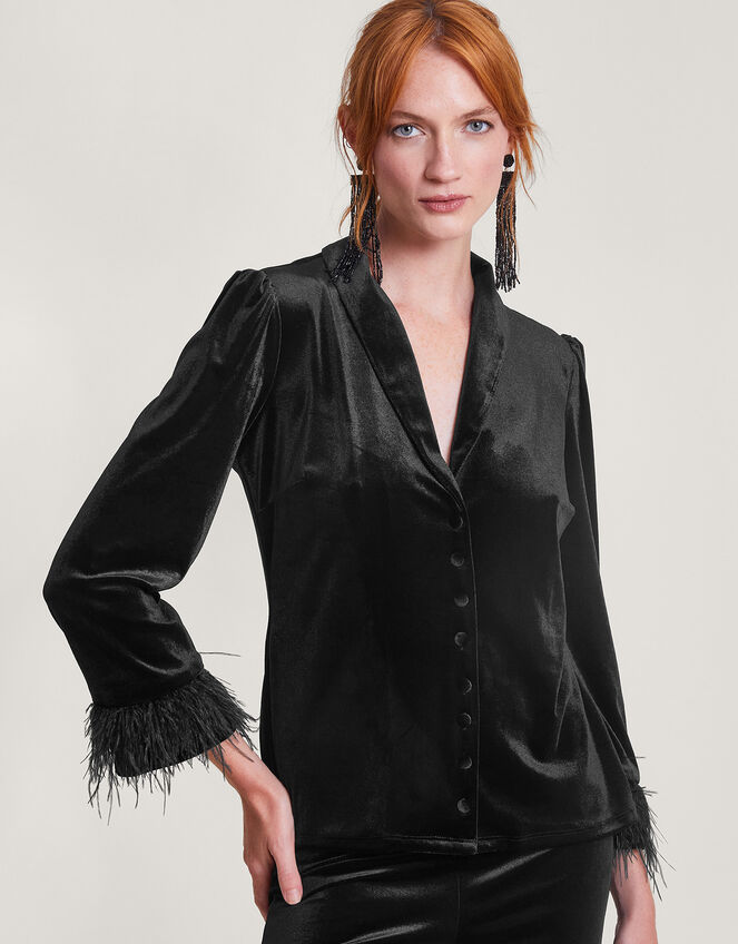 Raegan Feather Shirt, Black (BLACK), large