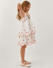 Strawberry Embroidered Tiered Dress, Ivory (IVORY), large