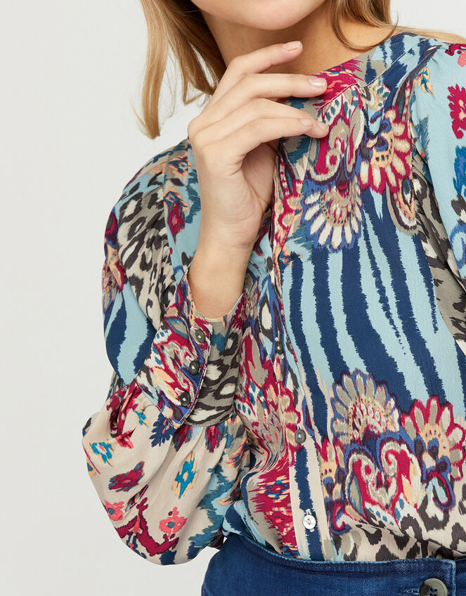Mercy Mixed Print Blouse, Blue (BLUE), large