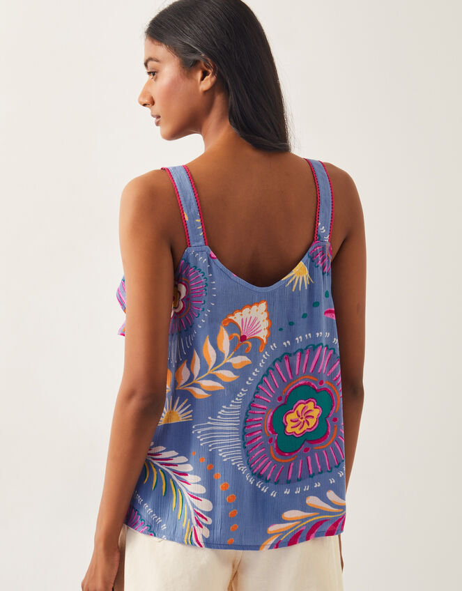 Monika Frill Floral Print Cami Top, Blue (BLUE), large