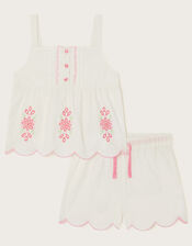 Floral Embroidered Pyjama Set, Ivory (IVORY), large