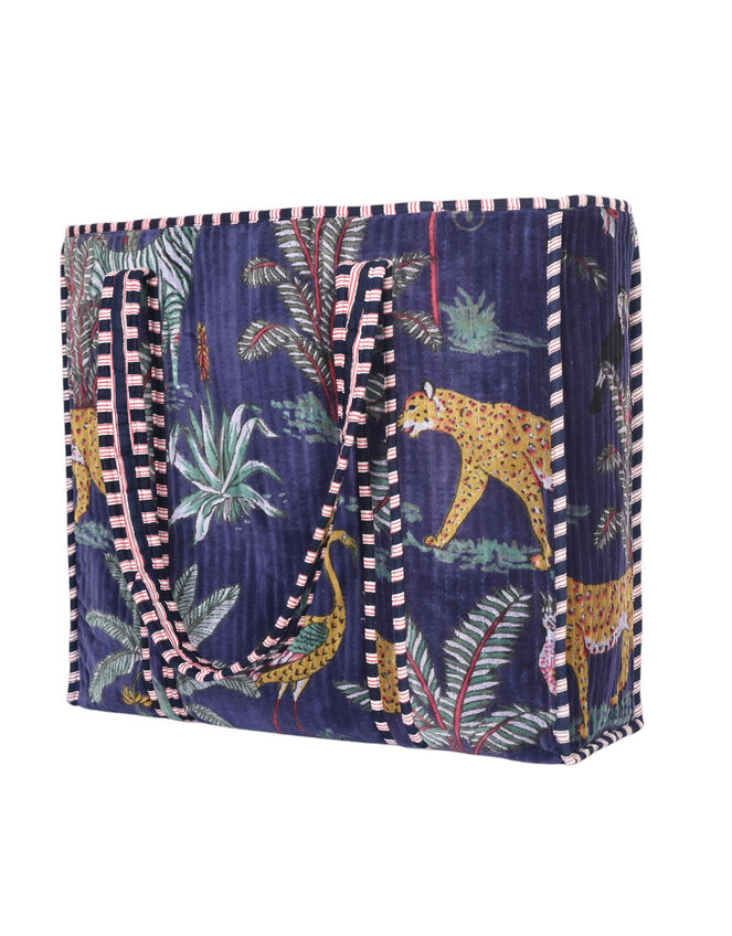 Conscious Yoga Collective Velvet Jungle Print Tote Bag, Blue (NAVY), large