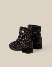 Sequin Velvet Ankle Boots, Black (BLACK), large