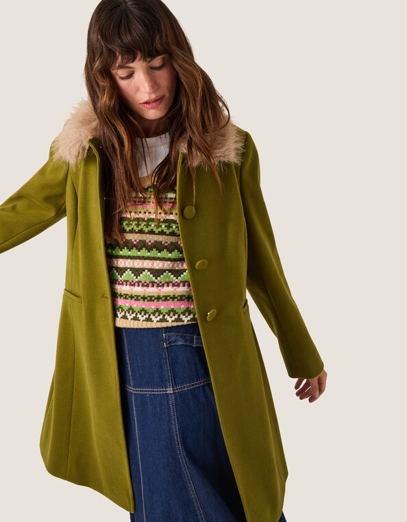 Beatrice Faux Fur Collar Coat, Green (GREEN), large
