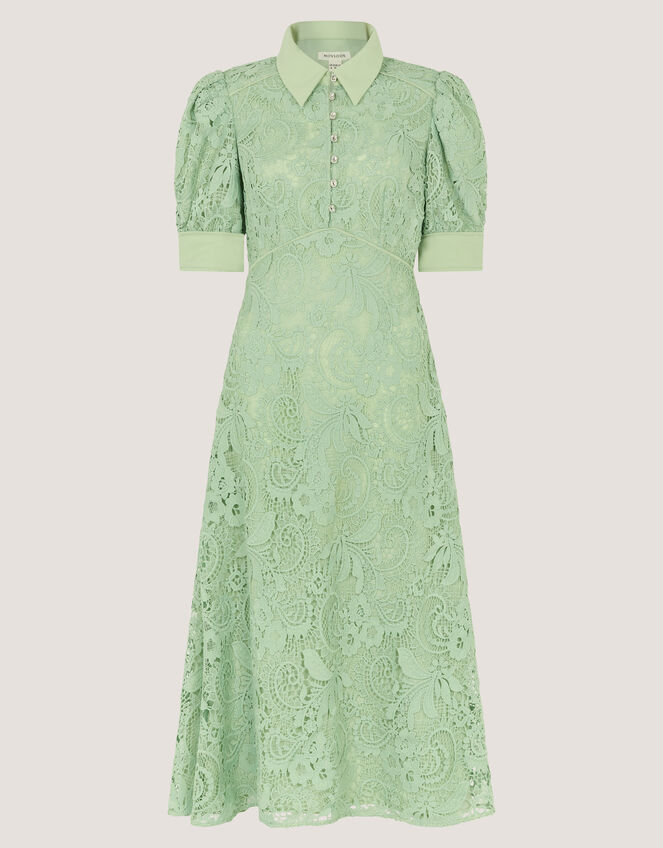 Bridget Puff Sleeve Lace Midi Dress Green