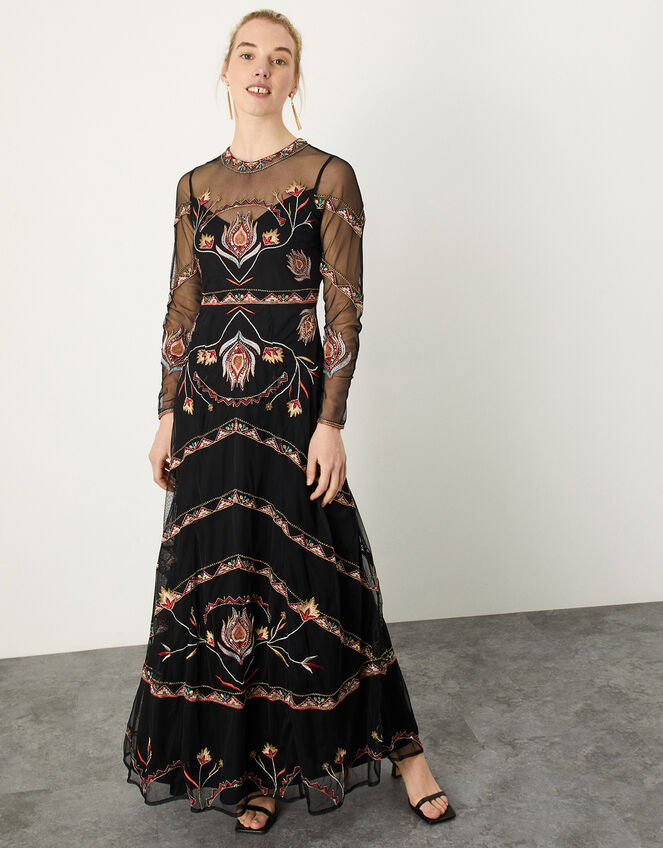 Sophie Embellished Maxi Dress in Recycled Polyester, Black (BLACK), large
