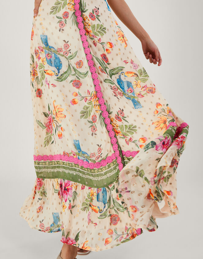 Uma Metallic Floral Print Maxi Dress Ivory | Evening Dresses | Monsoon UK.