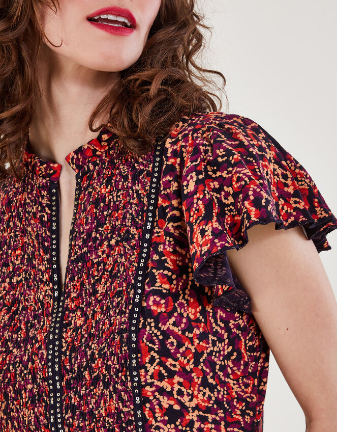 Embellished Printed Jersey Top, Red (RED), large