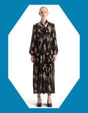 Scotch and Soda Metallic Tie Neck Maxi Dress, Black (BLACK), large
