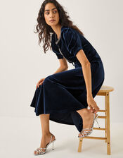 Celeste Embellished Bow Velvet Midi Dress, Blue (NAVY), large