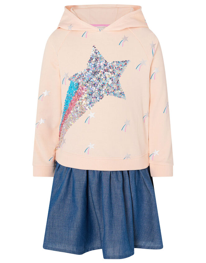 Sequin Shooting Star Hooded 2-in-1 Dress, Nude (NUDE), large