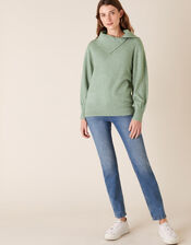 Split Neck Knit Jumper, Green (GREEN), large