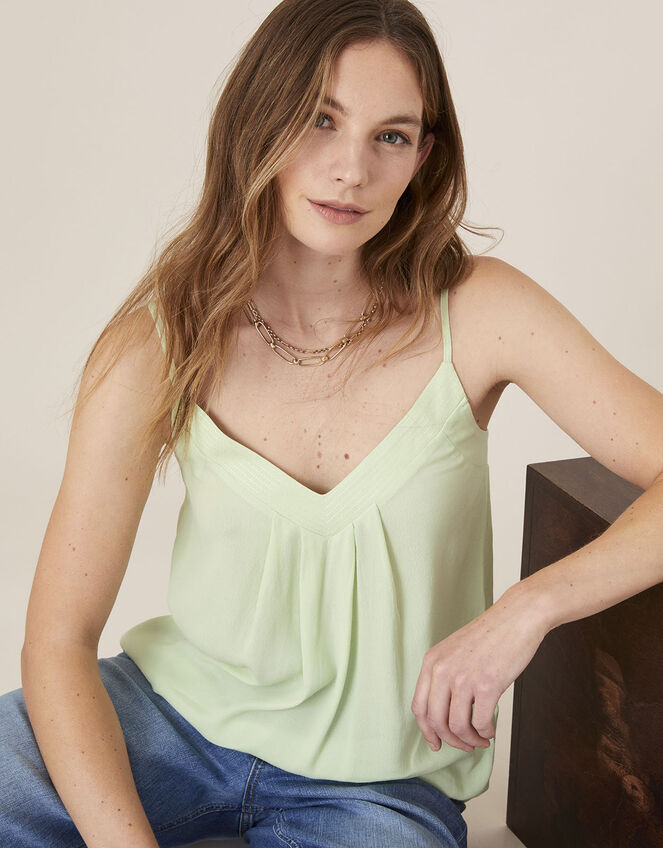 Pleated Trim Cami with Sustainable Viscose, Green (GREEN), large