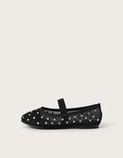 Diamante Mesh Ballet Flats, Black (BLACK), large