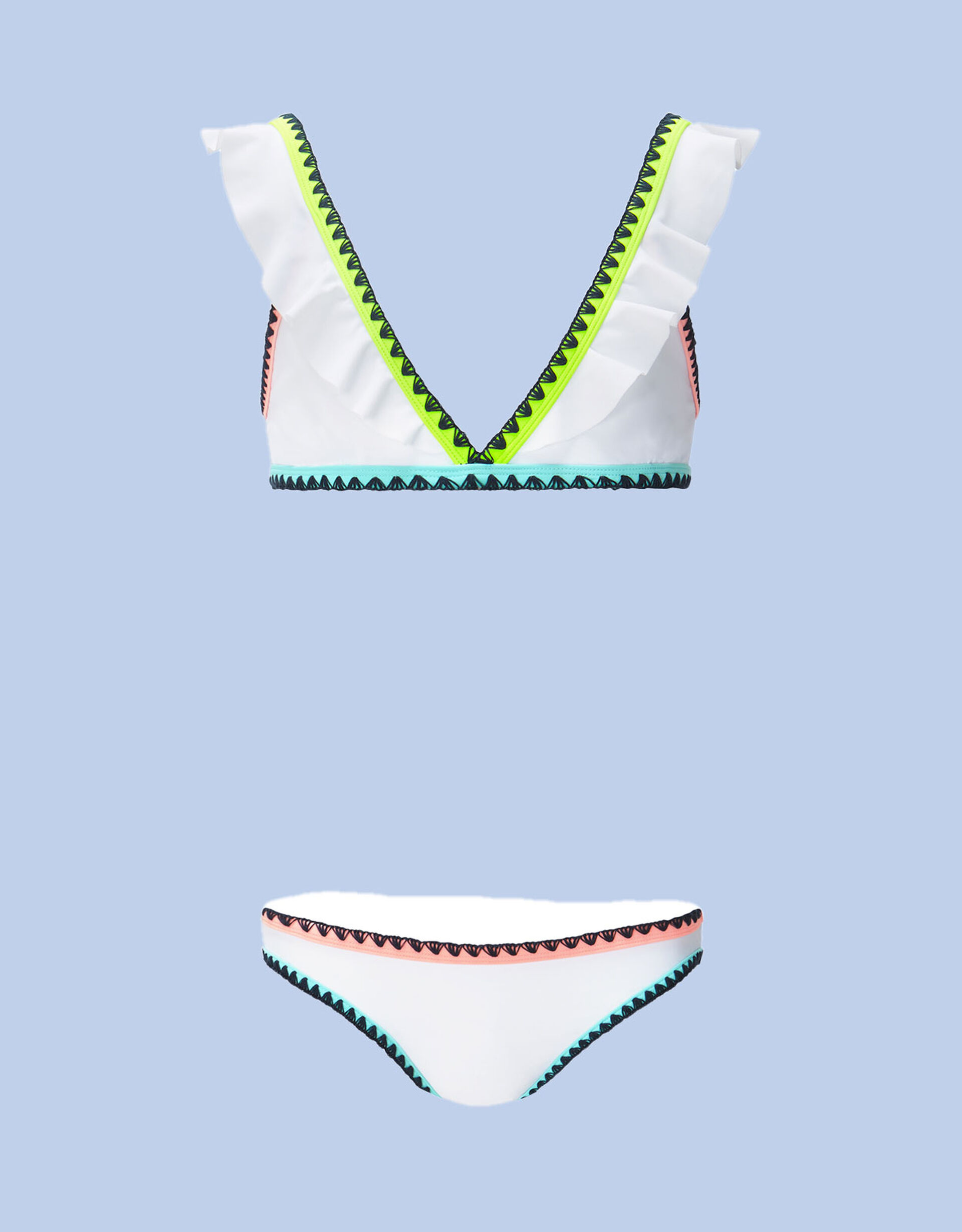 Sunuva Neon Frill Bikini Set, White (WHITE), large