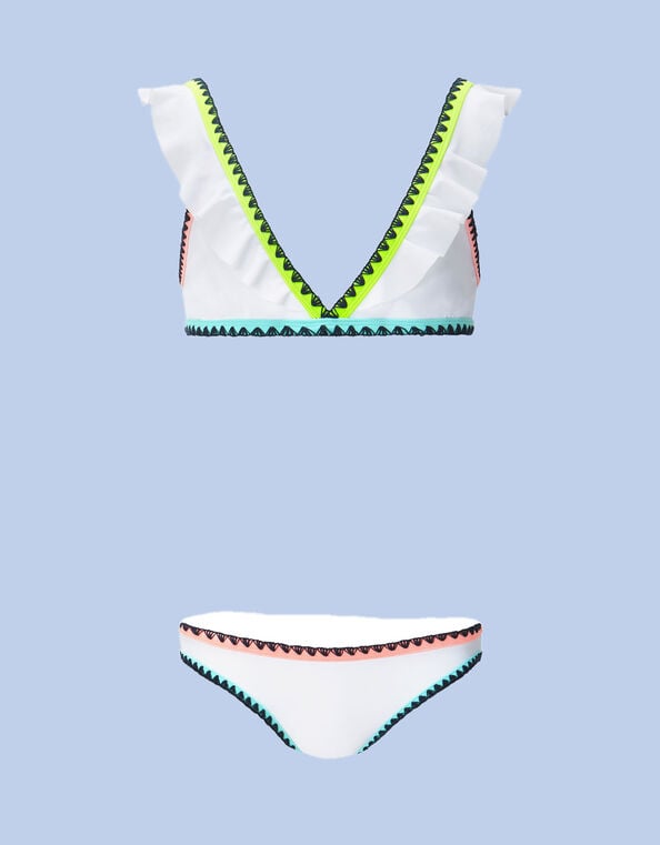Sunuva Neon Frill Bikini Set, White (WHITE), large