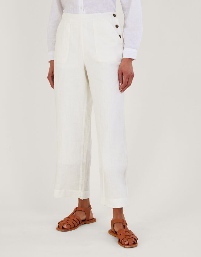 Pull-On Linen Trousers, White (WHITE), large