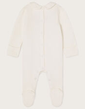 Newborn Embroidered Quilted Sleepsuit, Ivory (IVORY), large