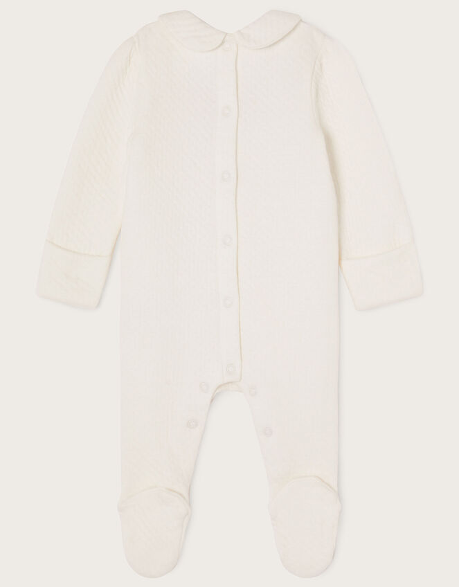 Newborn Embroidered Quilted Sleepsuit, Ivory (IVORY), large