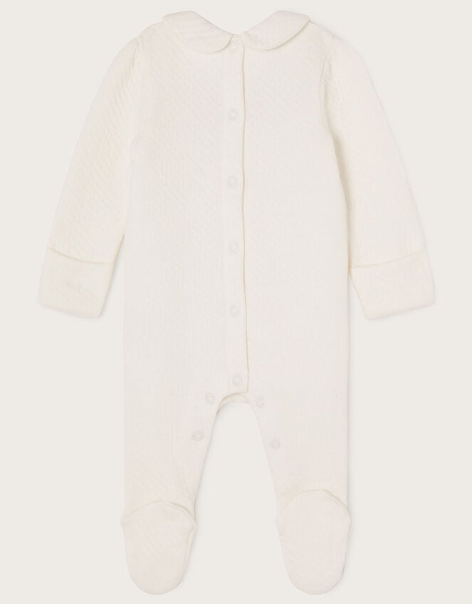 Newborn Embroidered Quilted Sleepsuit, Ivory (IVORY), large