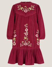 Embroidered Corduroy Tunic Dress, Pink (MAGENTA), large