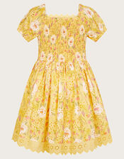 Broderie Floral Dress, Yellow (YELLOW), large