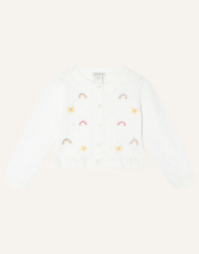 Baby Rainbow Embellished Cardigan, White (WHITE), large