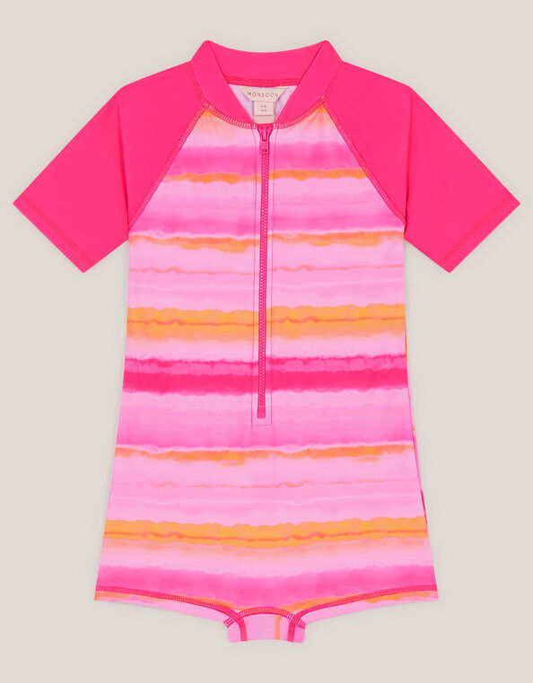 Tie Dye UPF50+ Short Sleeve Swimsuit, Pink (PINK), large