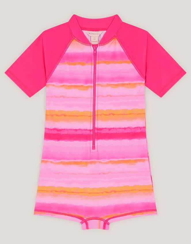 Tie Dye UPF50+ Short Sleeve Swimsuit, Pink (PINK), large