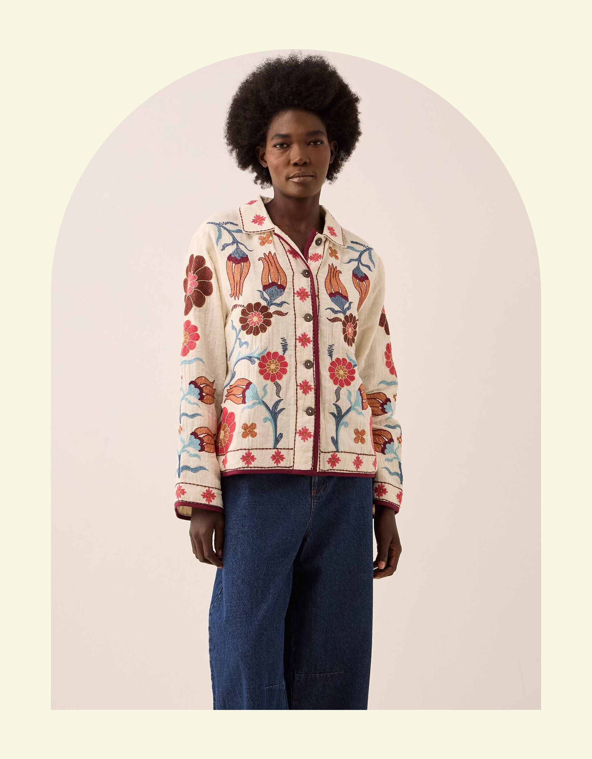 East Odeline Embroidered Dobby Jacket Ivory