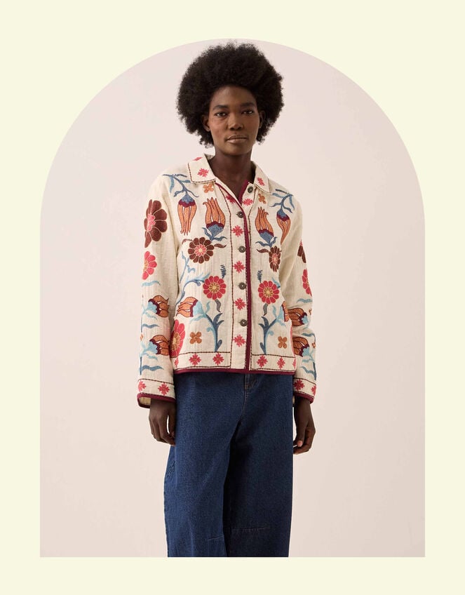 East Odeline Embroidered Dobby Jacket, Ivory (IVORY), large