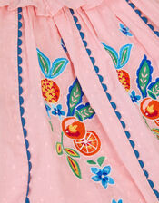 Embroidered Fruit Frill Scallop Edge Dress, Pink (PINK), large