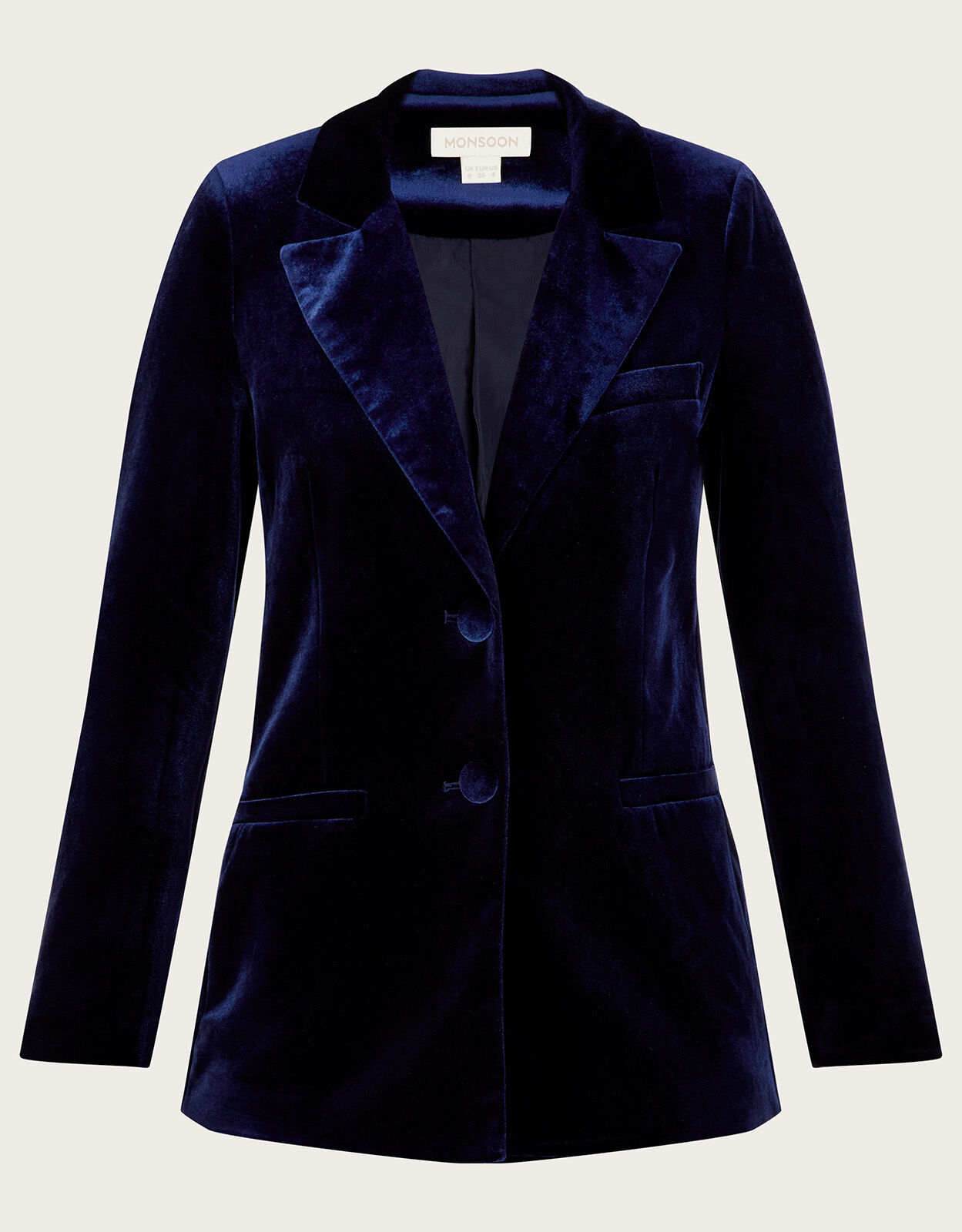 Long blue velvet coat clearance