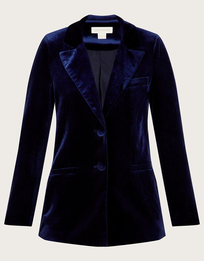 Jeanne Velvet Jacket with Recycled Polyester, Blue (MIDNIGHT), large