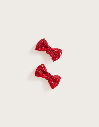 Diamante Dazzle Bow Hair Clips Set of Two, , large