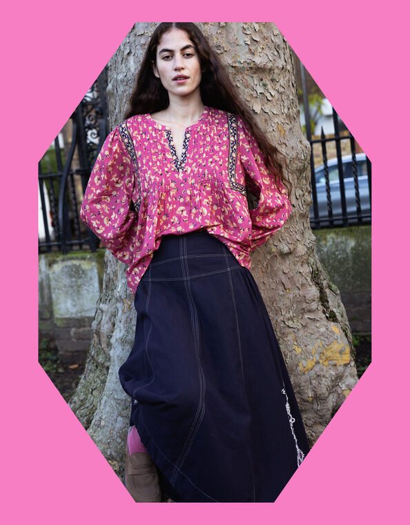 East Darney Pintuck Floral Blouse, Red (BERRY), large