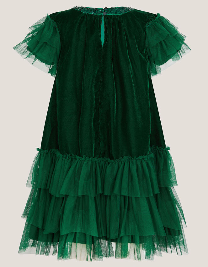 Alexandra Velvet Ruffle Party Dress, Green (GREEN), large