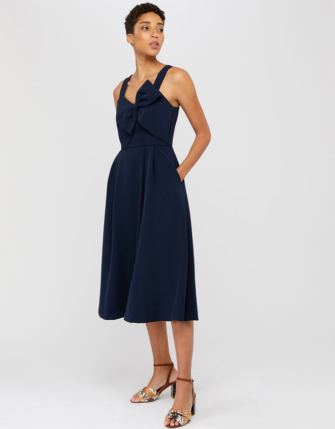 Alexa Bow Fit and Flare Dress, Blue (NAVY), large