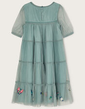 Butterfly Embroidered Mesh Dress, Green (GREEN), large