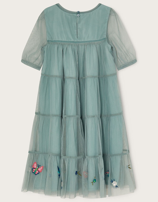 Butterfly Embroidered Mesh Dress, Green (GREEN), large