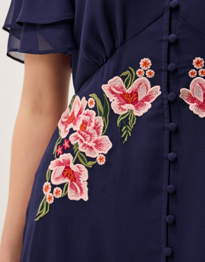 Coraline Floral Embroidered Midi Dress Blue