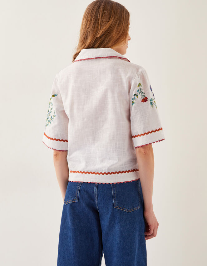 Delphi Floral Embroidered Cotton Shirt, White (WHITE), large