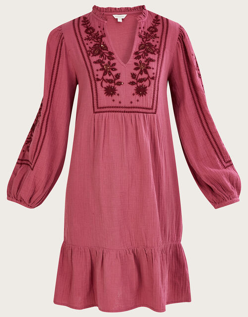 Embellished Double Faced Short Dress, Pink (PINK), large