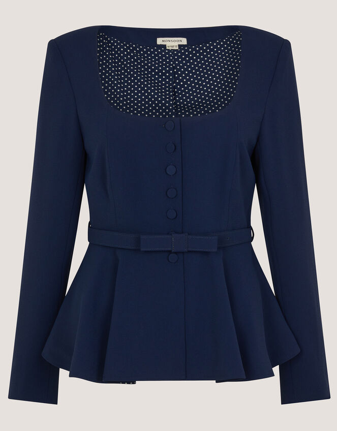 Erin Belted Peplum Jacket Blue